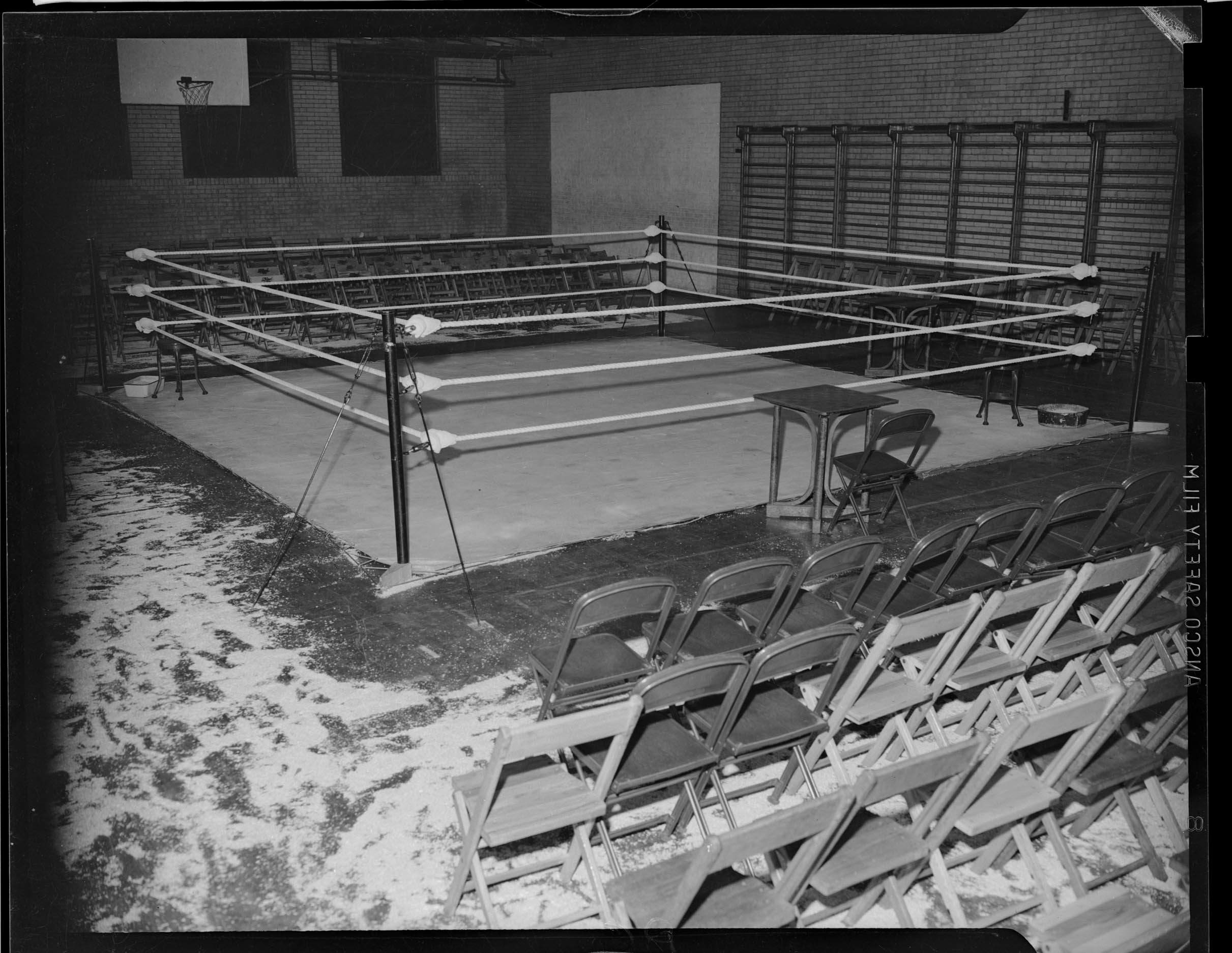 Boxing ring set up in Centre Avenue YMCA gymnasium CMOA Collection