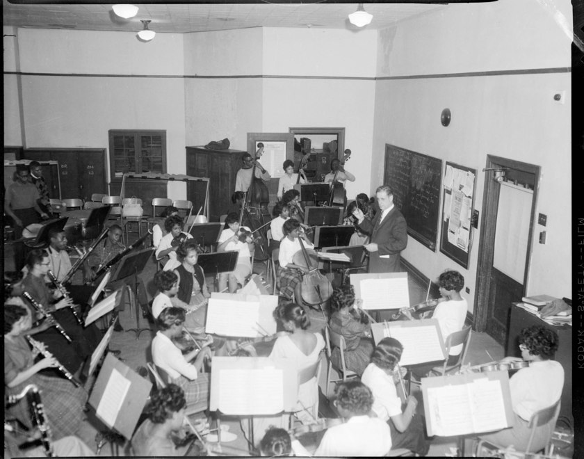 Karl McVicker directing Westinghouse High School Orchestra