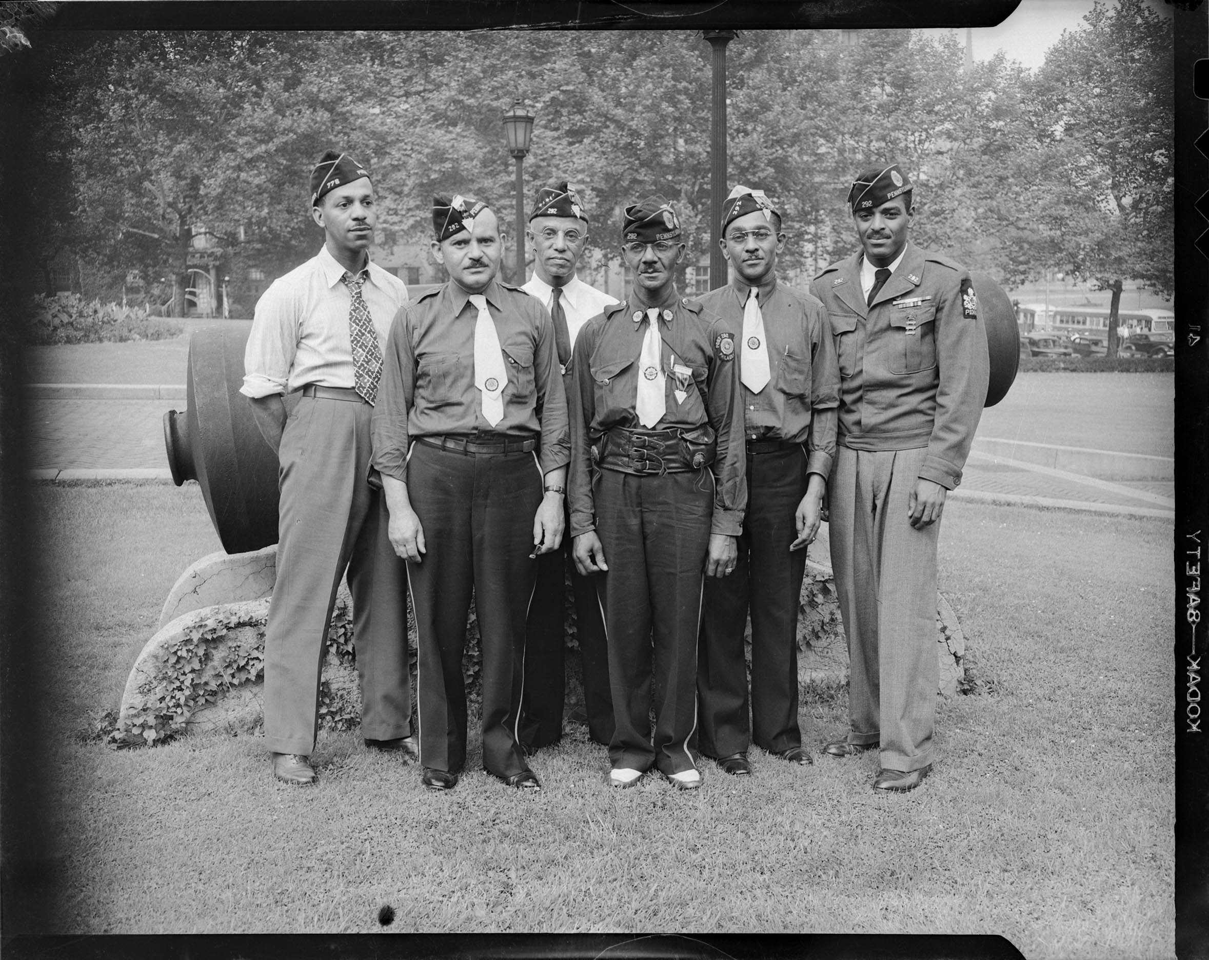Group portrait of six men from Pennsylvania VFW post 292, posed in